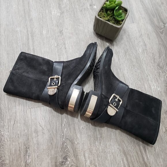 Vince Camuto Black Nubuk Leather Harness Boots 6.5 - Picture 2 of 10